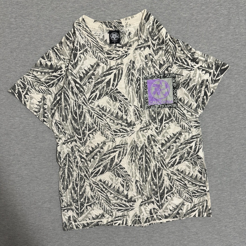 Vintage Newport Surf & Sport California All Over Leaf Print Pocket T-Shirt Large